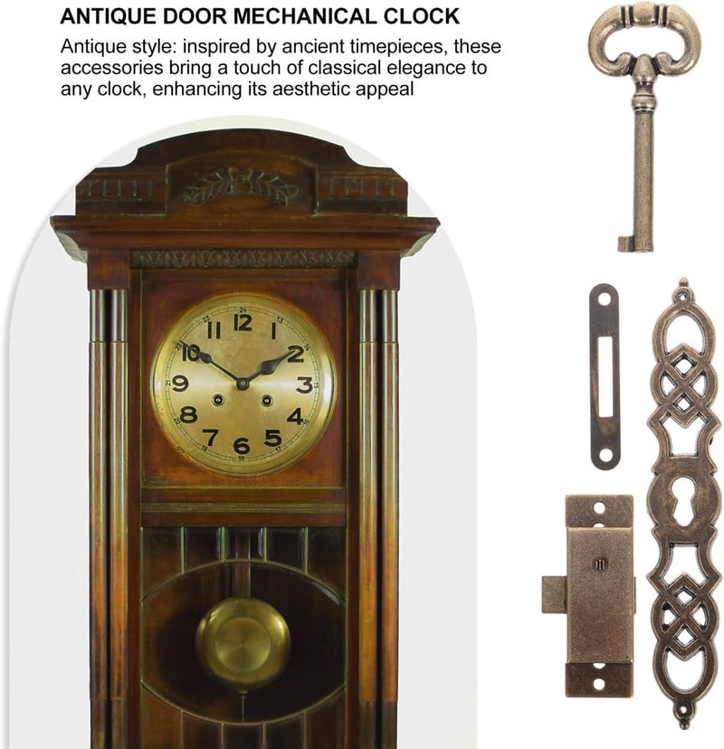 UKCOCO Antique Metal Cylinder Clock Accessories DIY Parts for Floor-Standing Mechanical Clocks Includes Key Hinges and Lock Cylinder for Elegant Design - Image 4